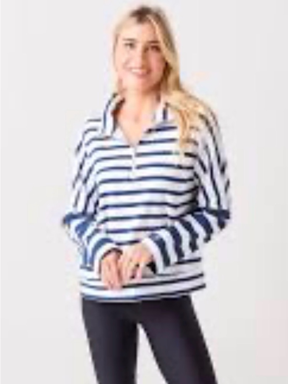 Addison Bay Women's Delancey Pullover in the blue and white stripe colorway.